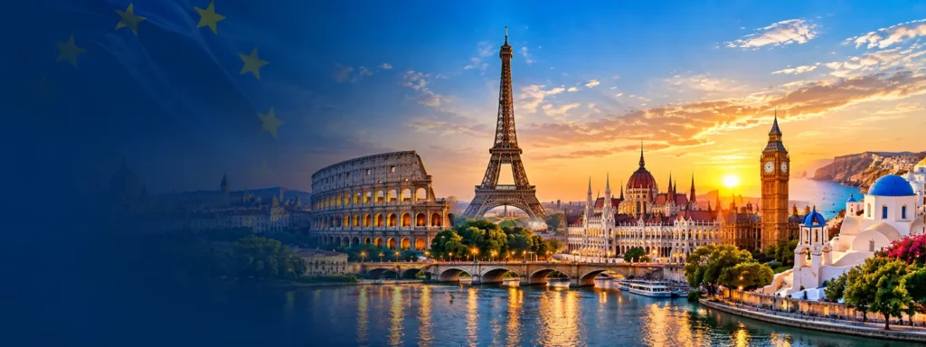 European landmarks at sunset